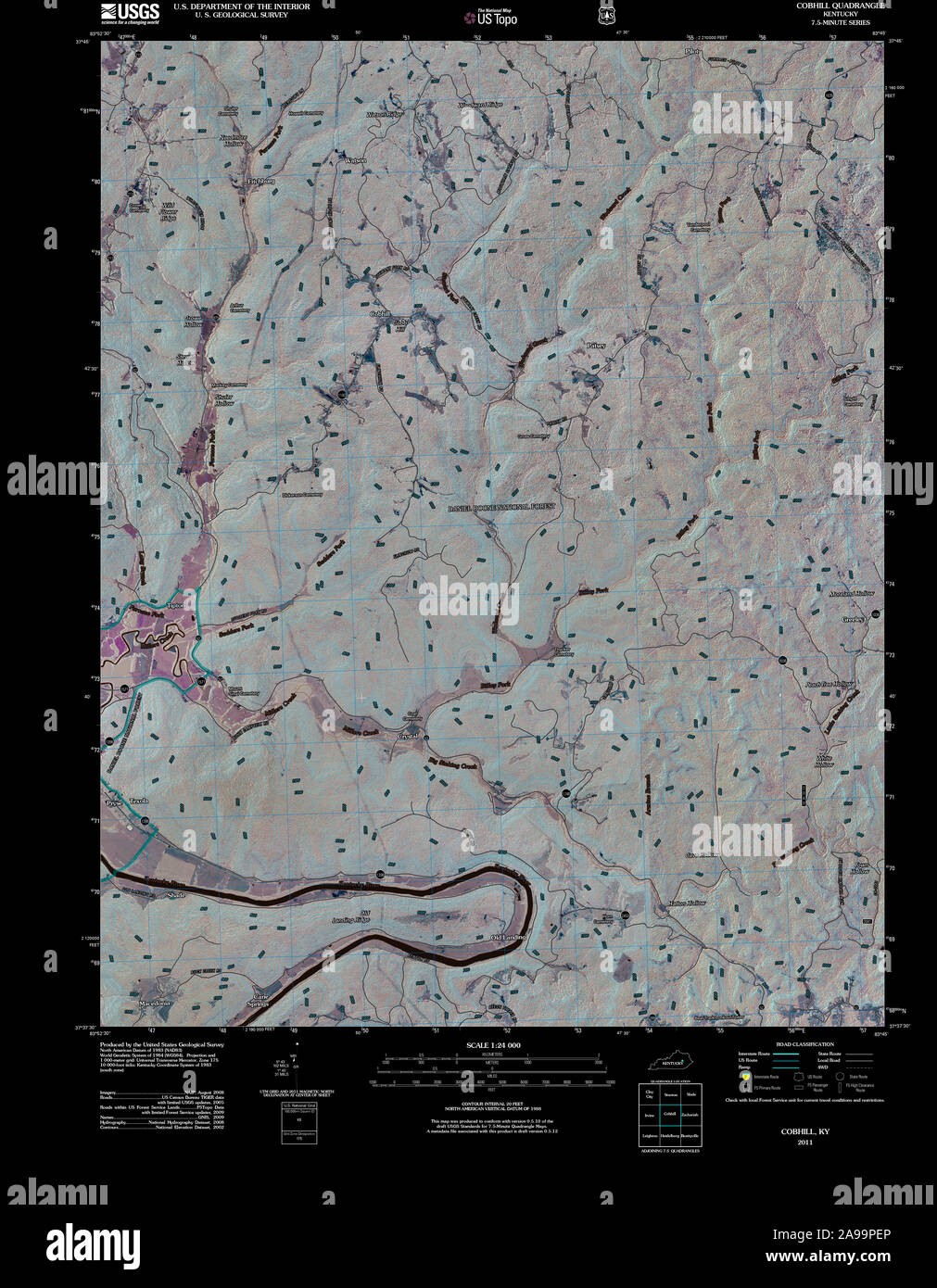 USGS TOPO Map Kentucky KY Cobhill 20110124 TM Inverted Stock Photo