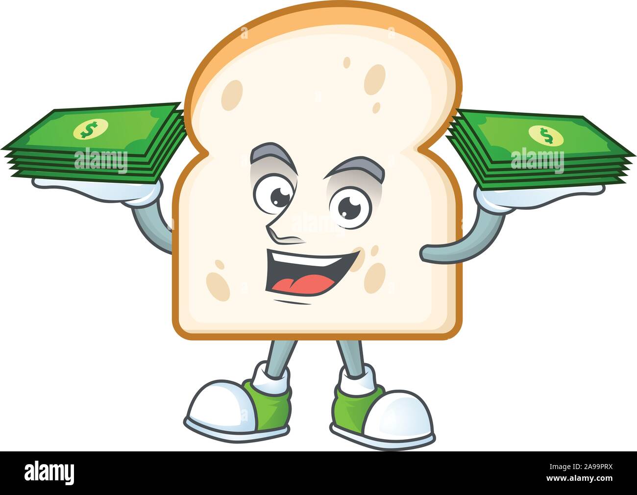 Slice white bread with mascot holding money Stock Vector Image & Art - Alamy
