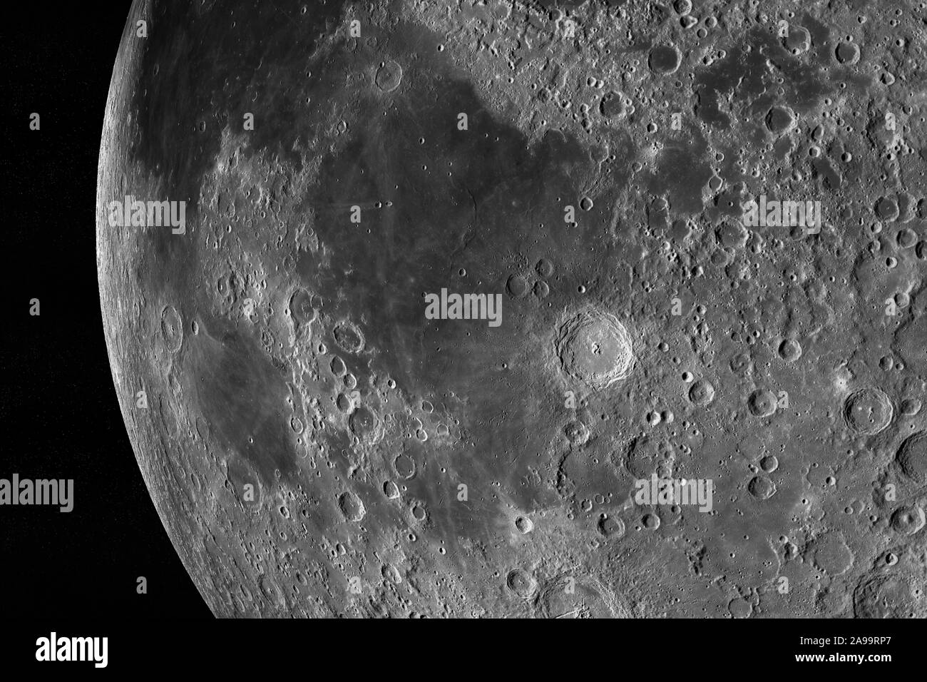 Mare Fecunditatis or Sea of Fertility in the lunar surface of the moon Stock Photo