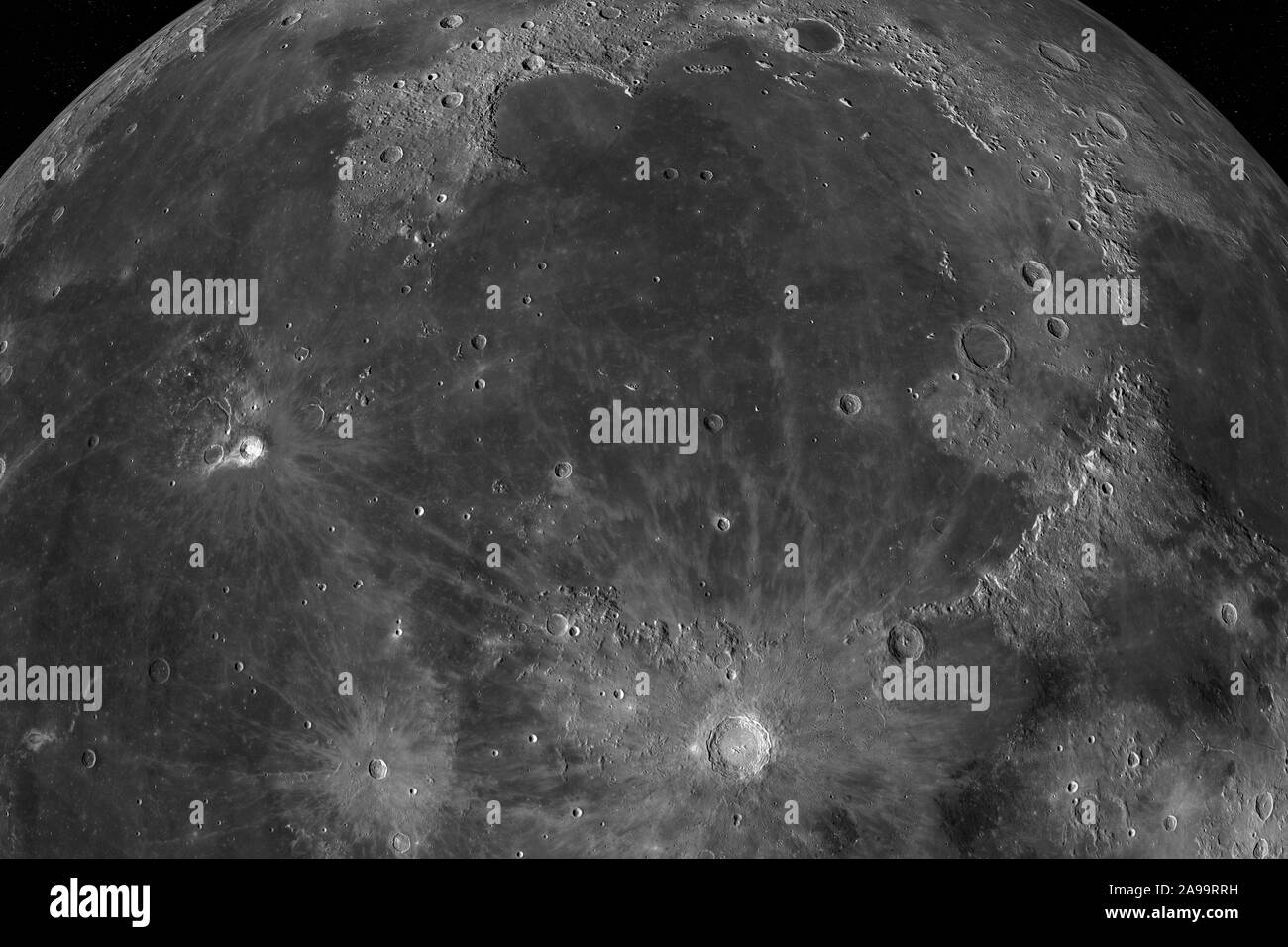 Mare Imbrium in the lunar surface of the moon, 3d rendering Stock Photo