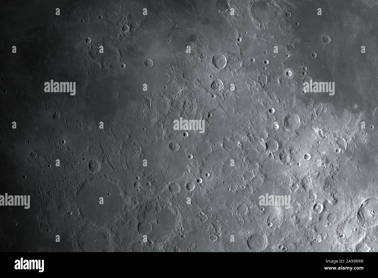 Lunar surface with craters in the moon, 3d render Stock Photo