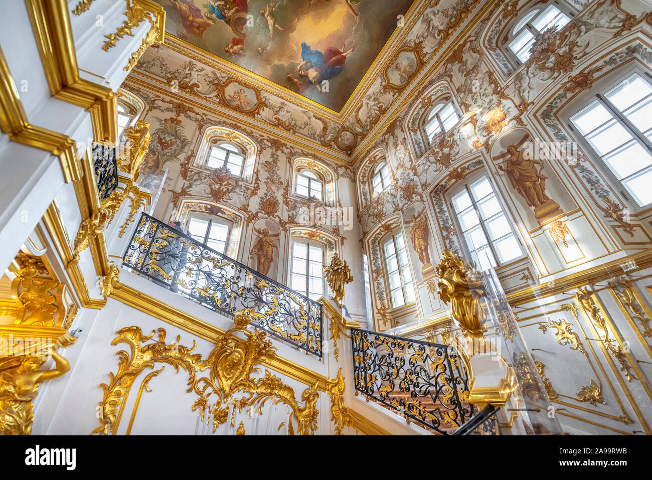 Inside interior of Peterhof Palace, commissioned by Peter the Great ...