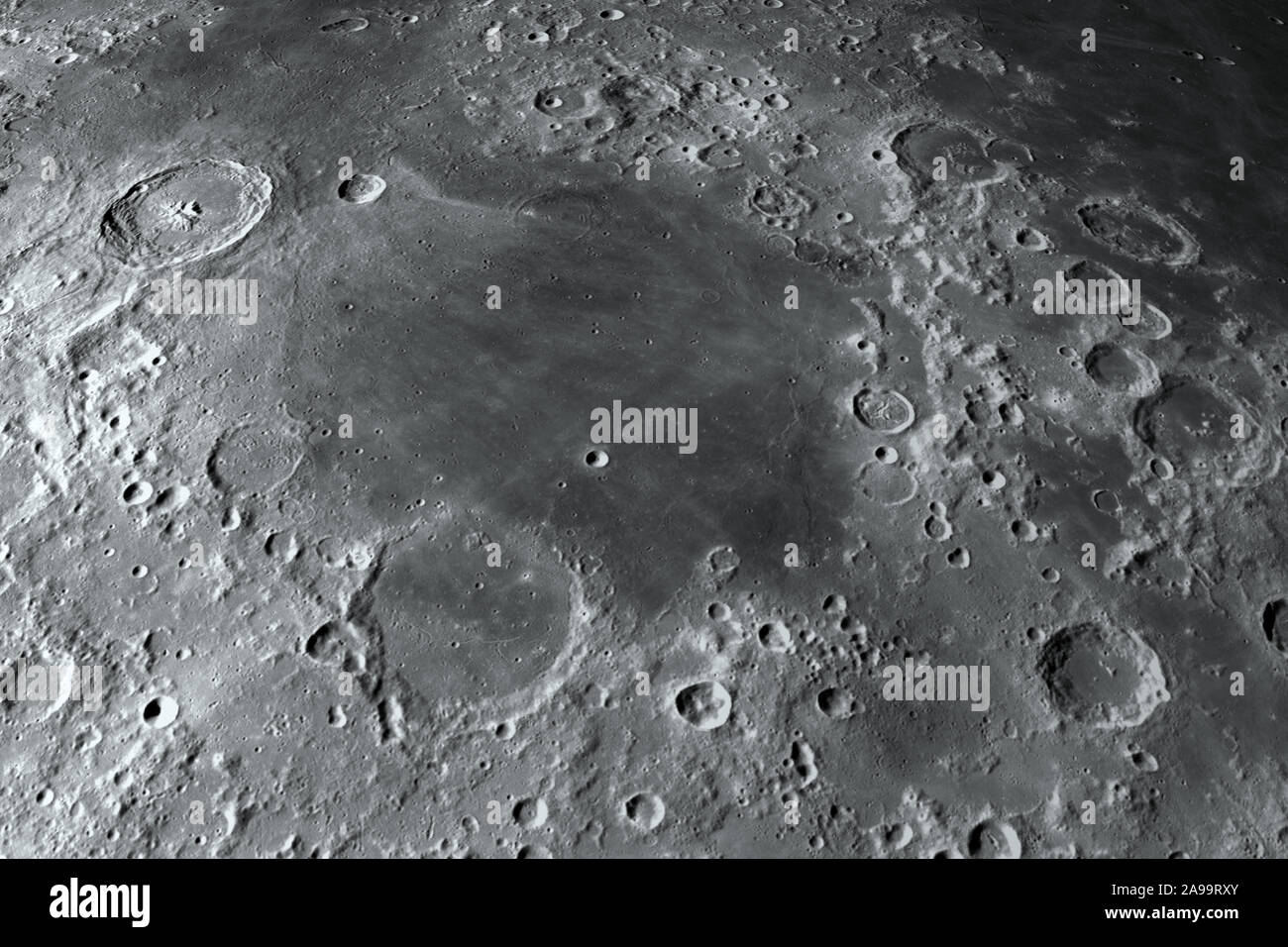 Mare Nectaris in the lunar surface of the moon, 3d rendering Stock Photo