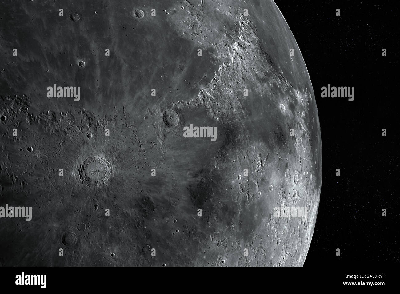 Oceanus Procellarum in the lunar surface of the moon, 3d rendering Stock Photo