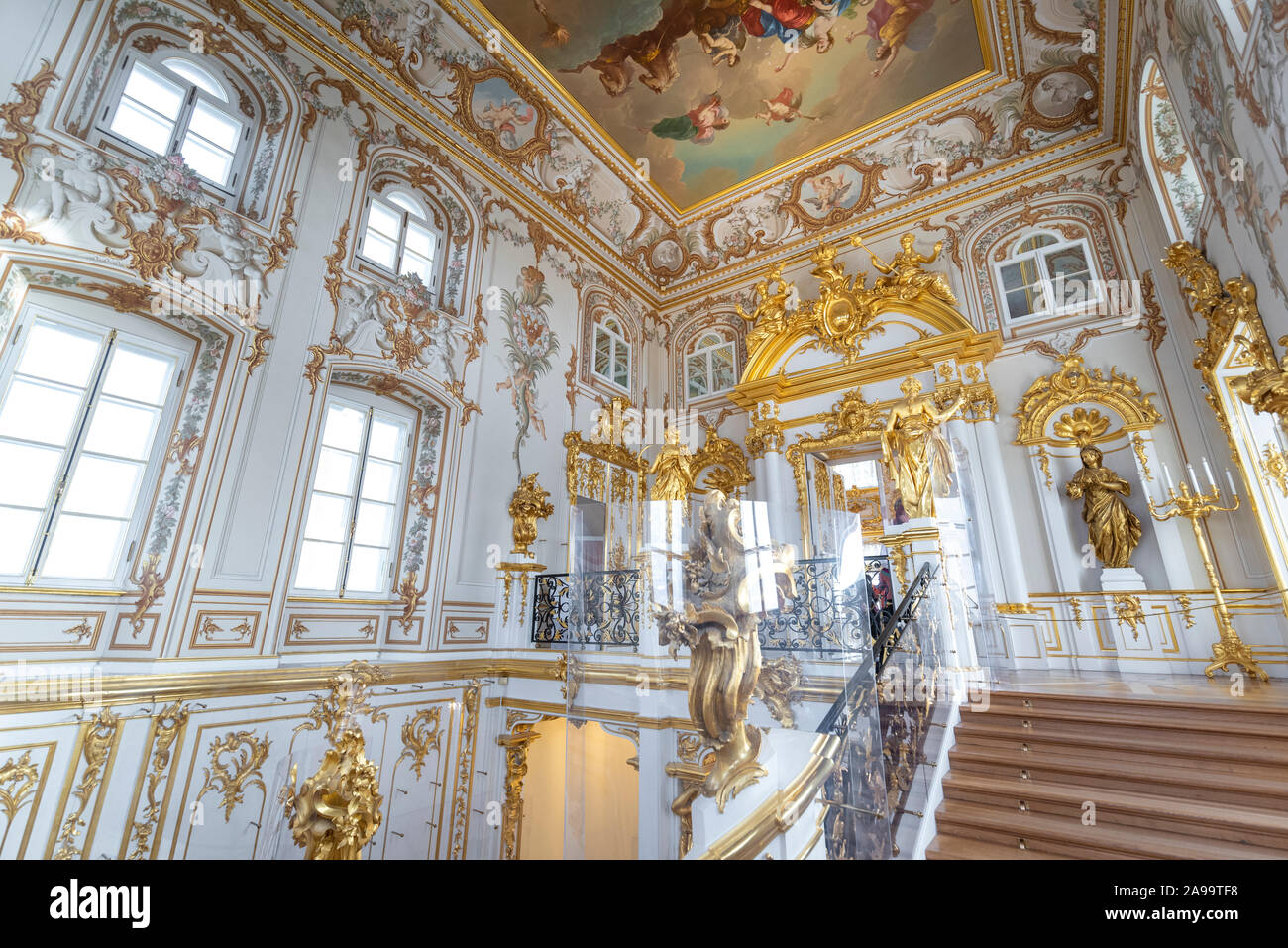 Inside interior of Peterhof Palace, commissioned by Peter the Great ...
