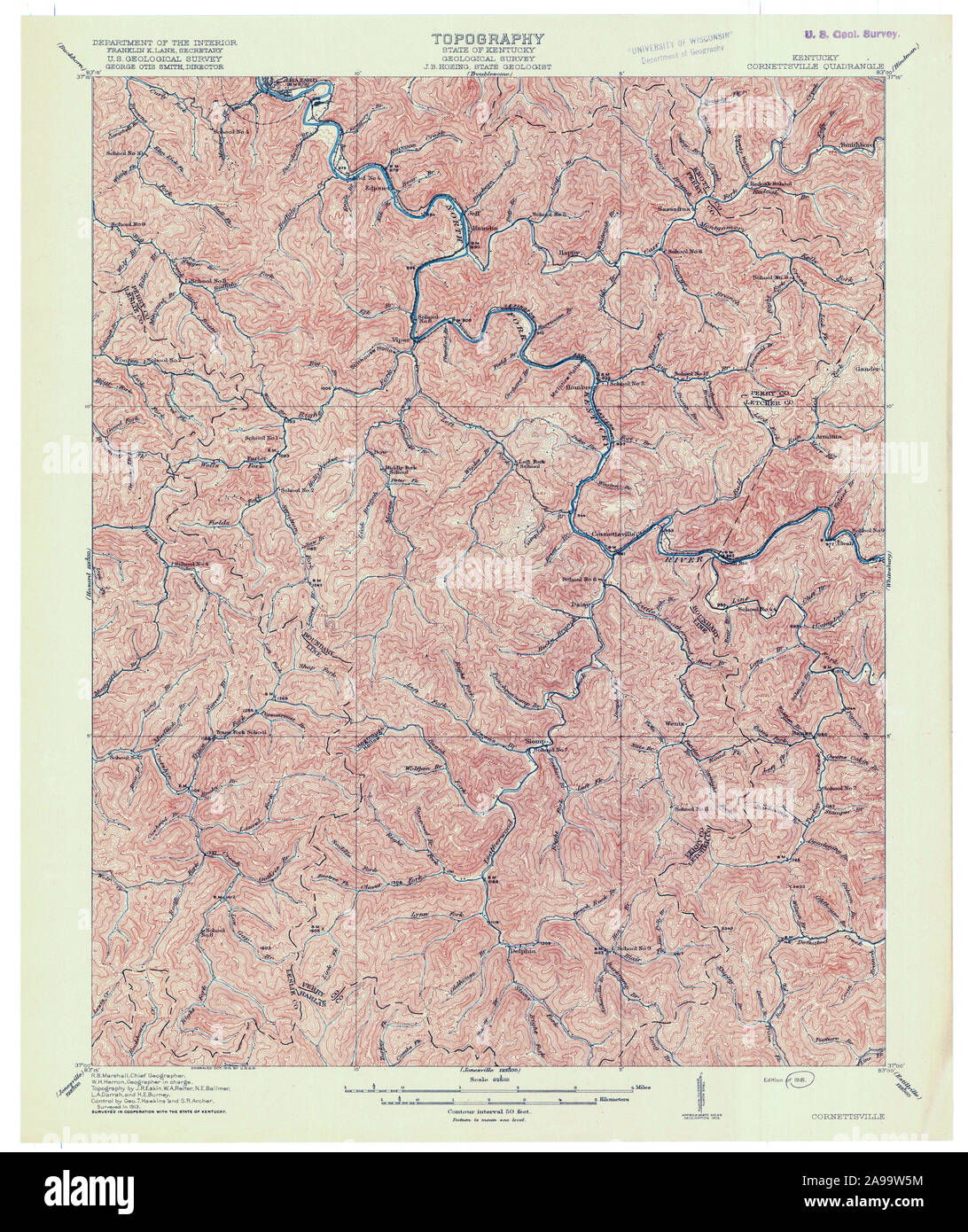 USGS TOPO Map Kentucky KY Cornettsville 708435 1916 62500 Stock Photo