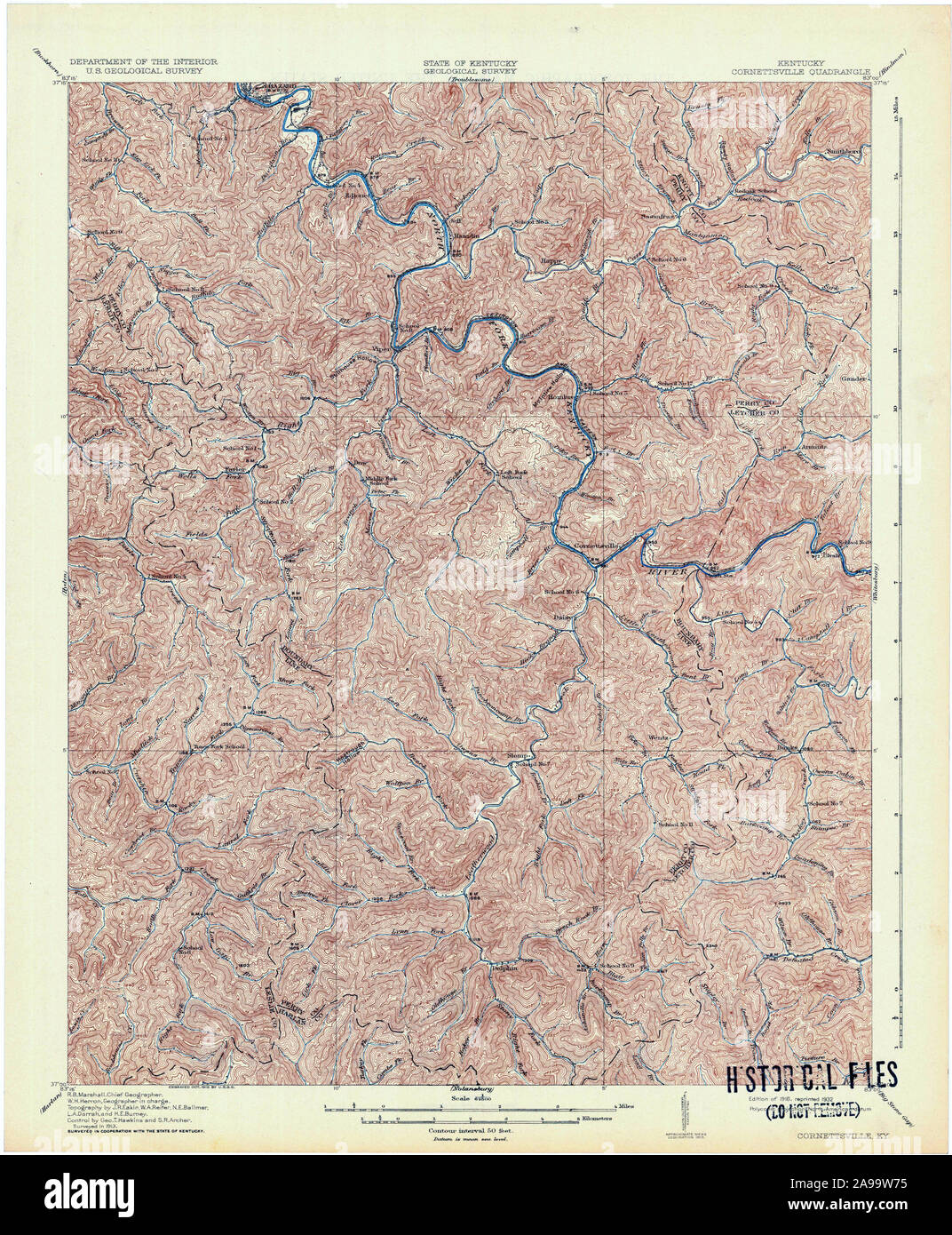 USGS TOPO Map Kentucky KY Cornettsville 804149 1916 62500 Stock Photo