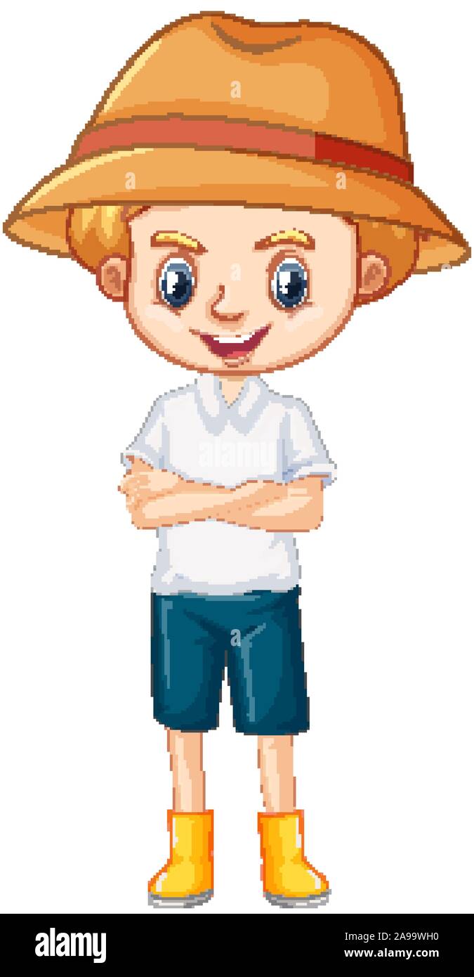 One happy boy in brown hat and boots illustration Stock Vector Image ...