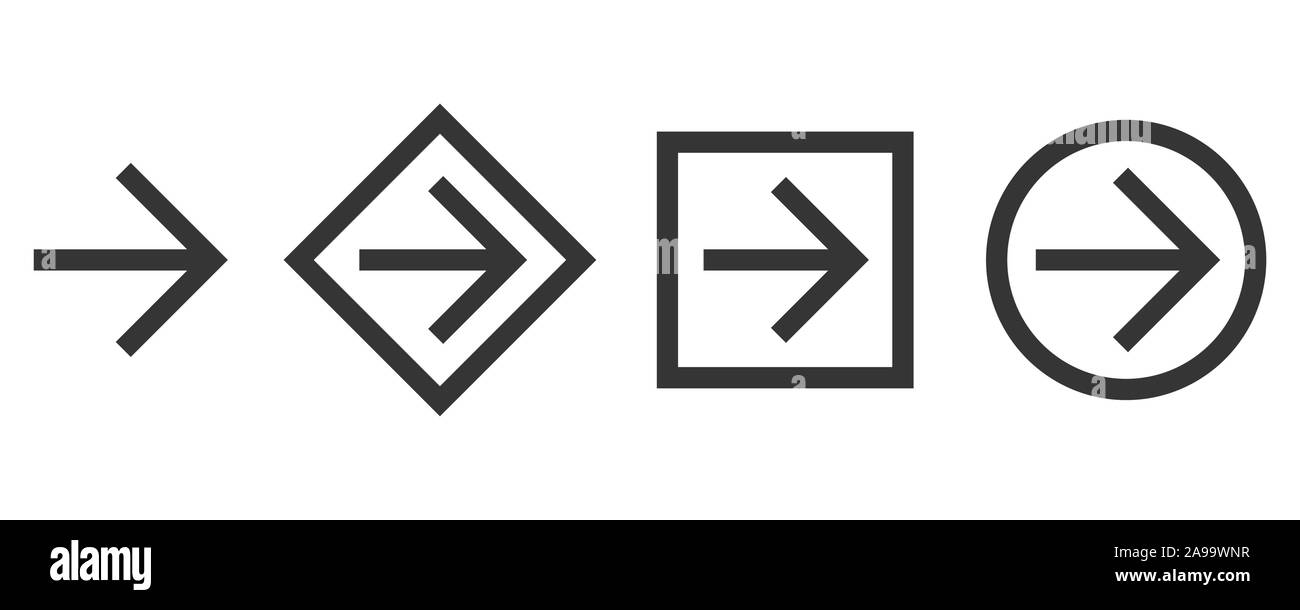 Set of black vector arrows. Arrow icon. Isolated arrows to right Stock Vector