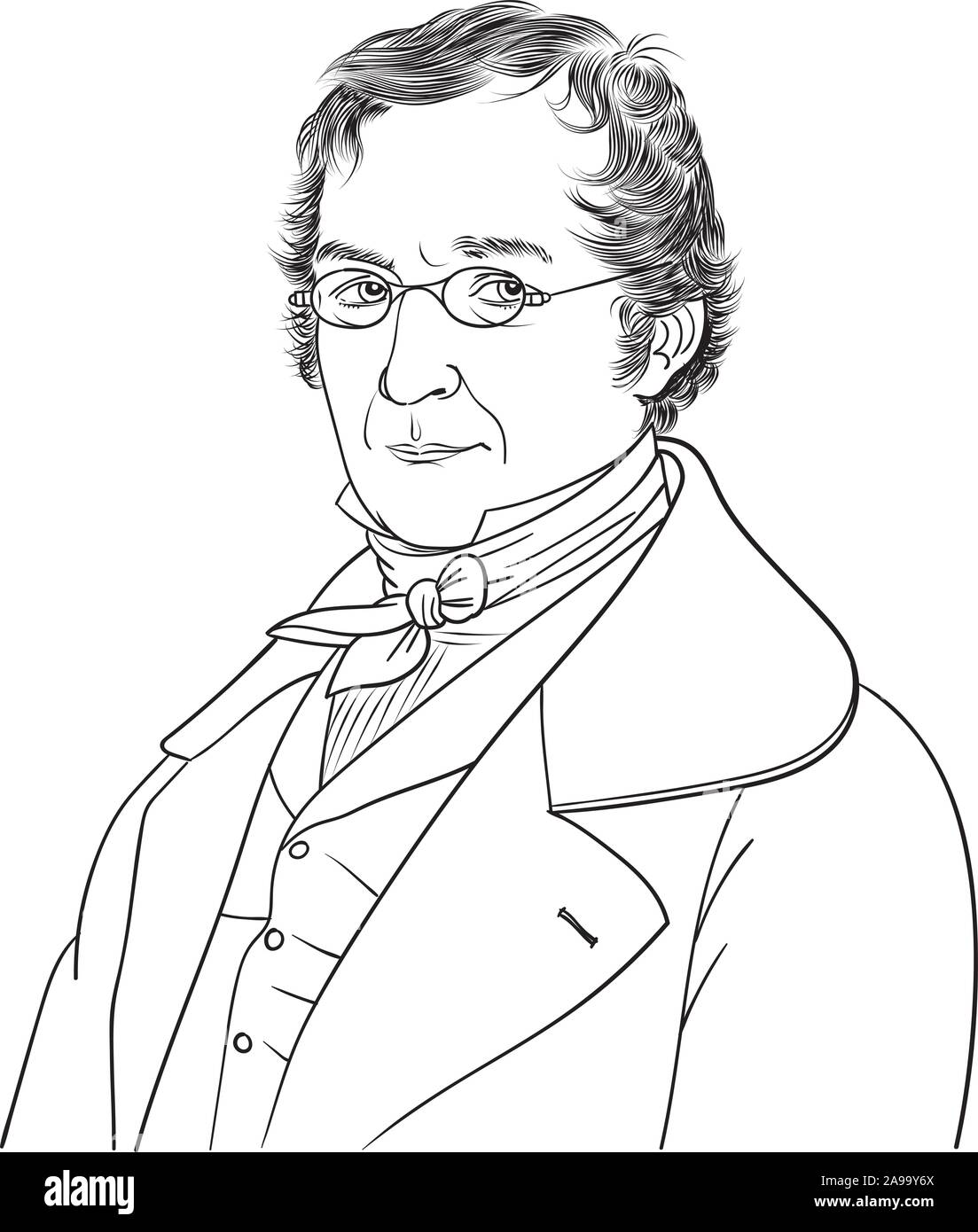 Louis Joseph Gay-Lussac isolated cartoon portrait, vector French chemist and physicist. Stock Vector