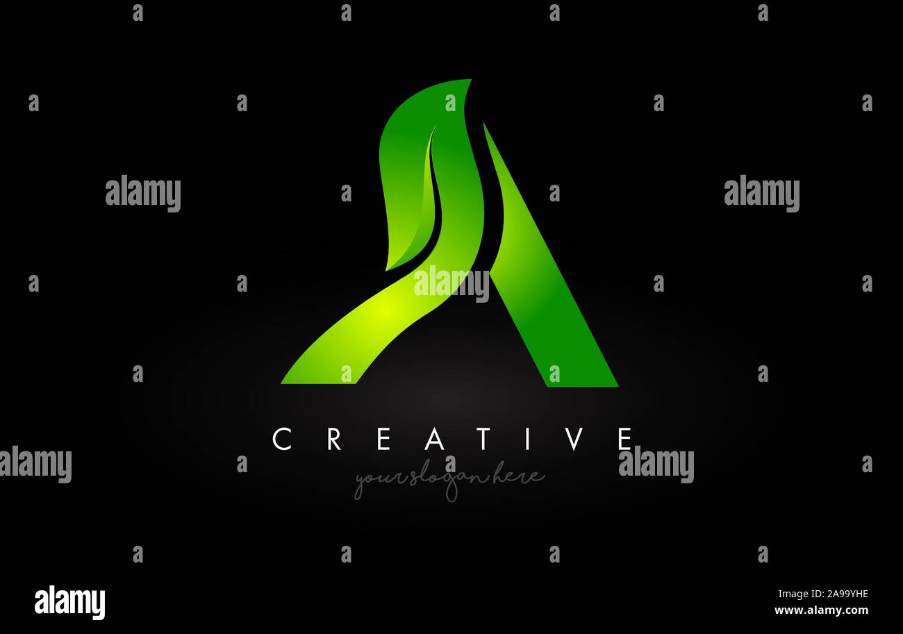 Creative A Leaf Letter Logo Icon Design in Green Colors. Eco Bio Letter ...