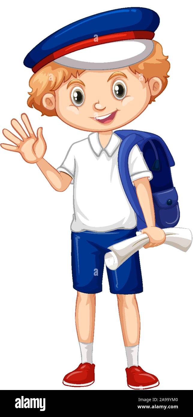 One happy boy with blue backpack illustration Stock Vector Image & Art ...