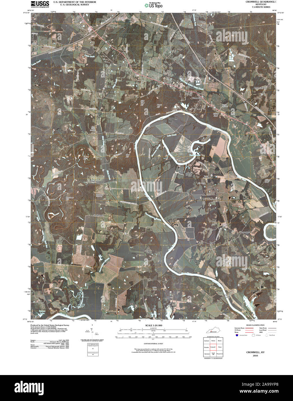 USGS TOPO Map Kentucky KY Cromwell 20100421 TM Stock Photo