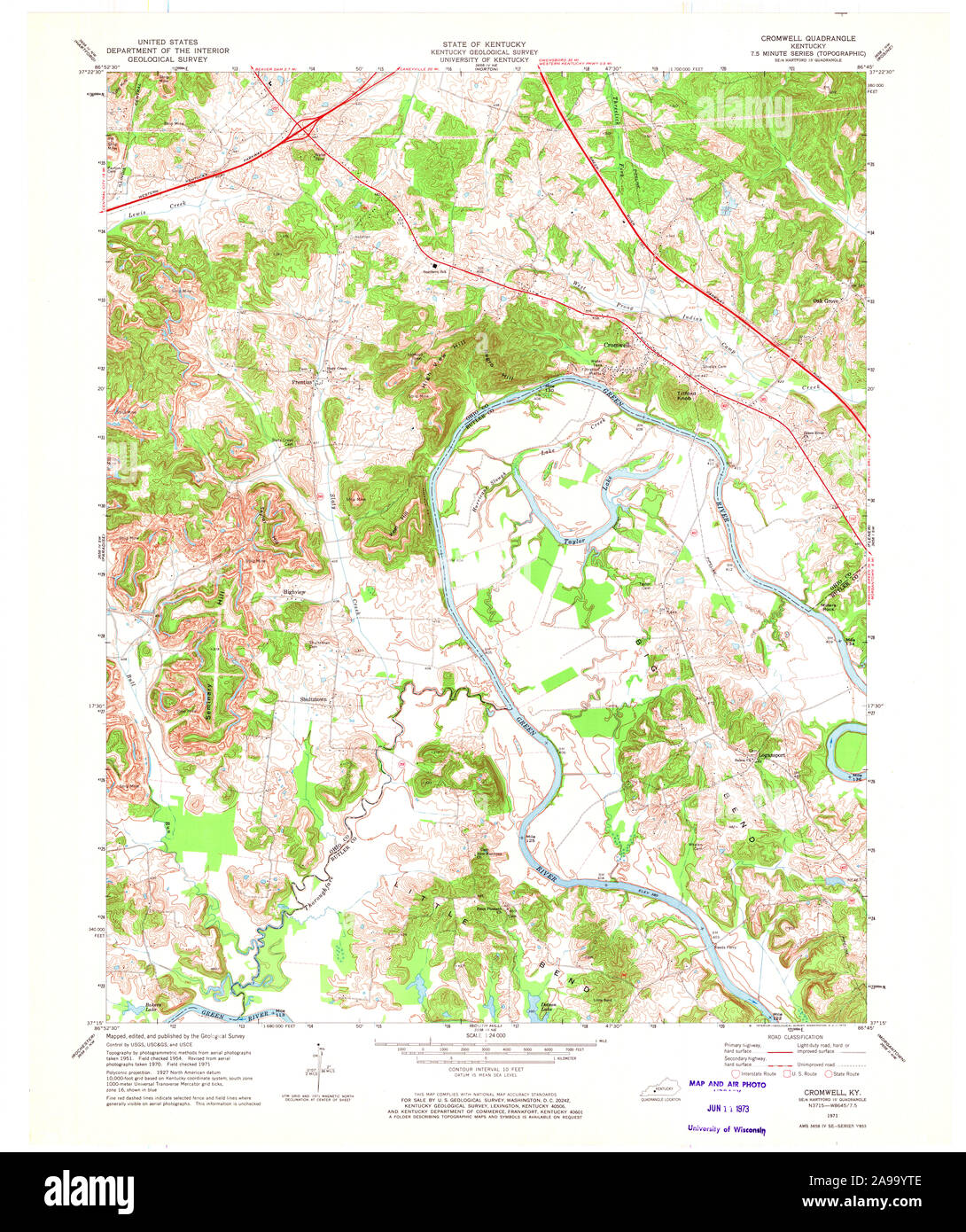 USGS TOPO Map Kentucky KY Cromwell 708469 1971 24000 Stock Photo