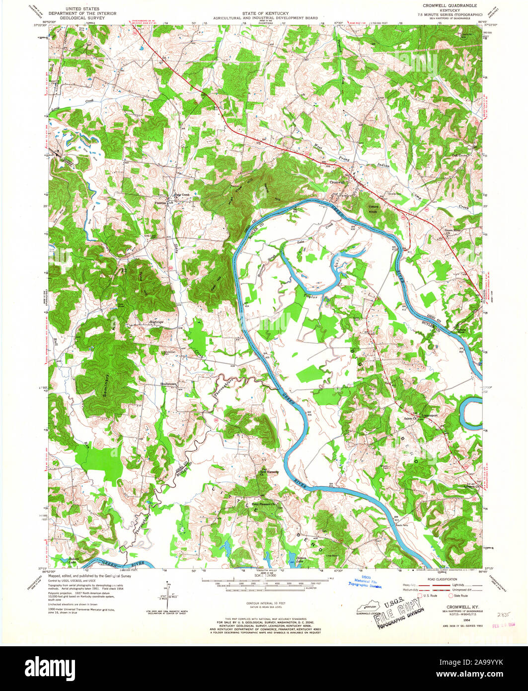 USGS TOPO Map Kentucky KY Cromwell 803439 1954 24000 Stock Photo