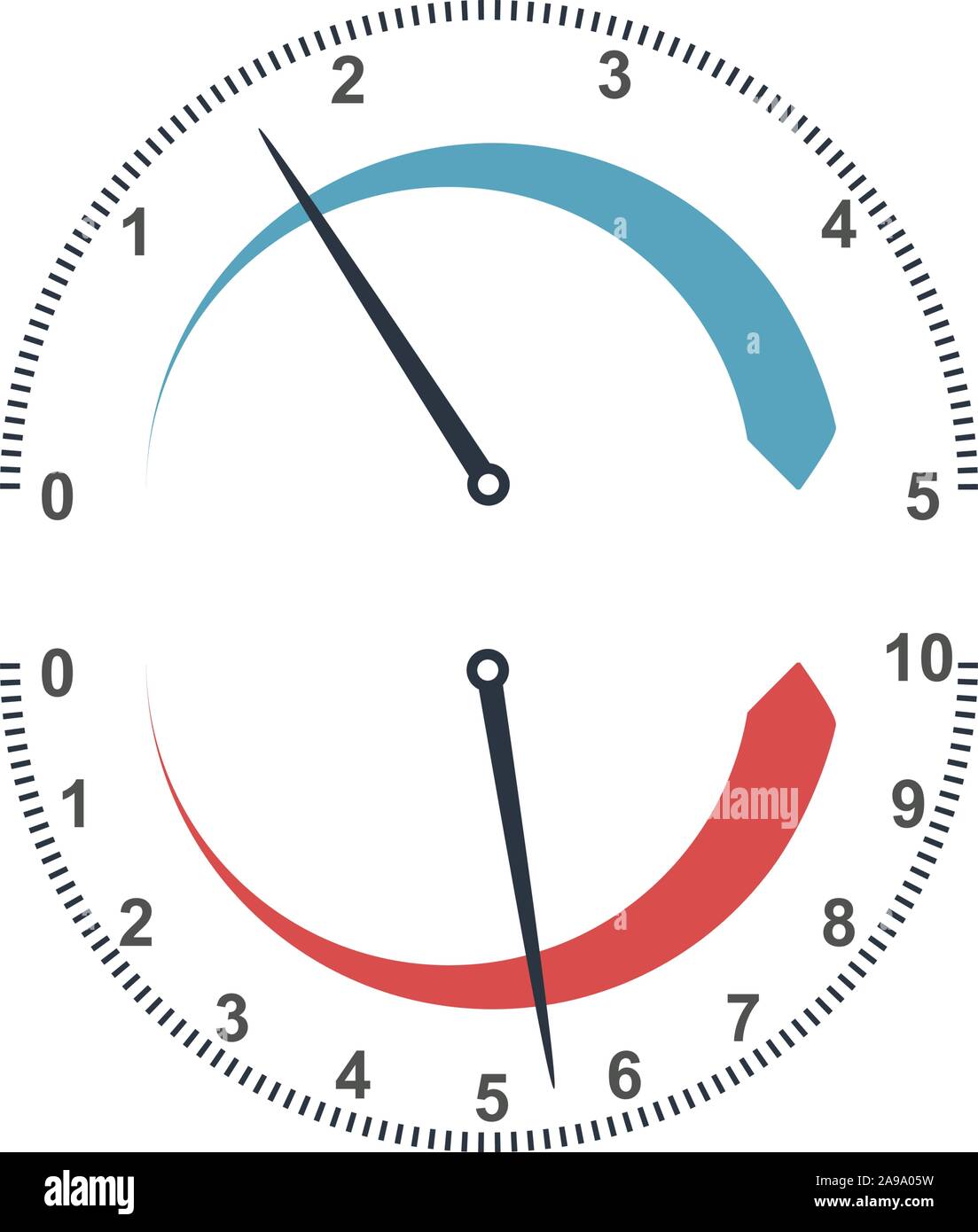 Auto tachometer or Speedometer gauge with an arrow in two variations