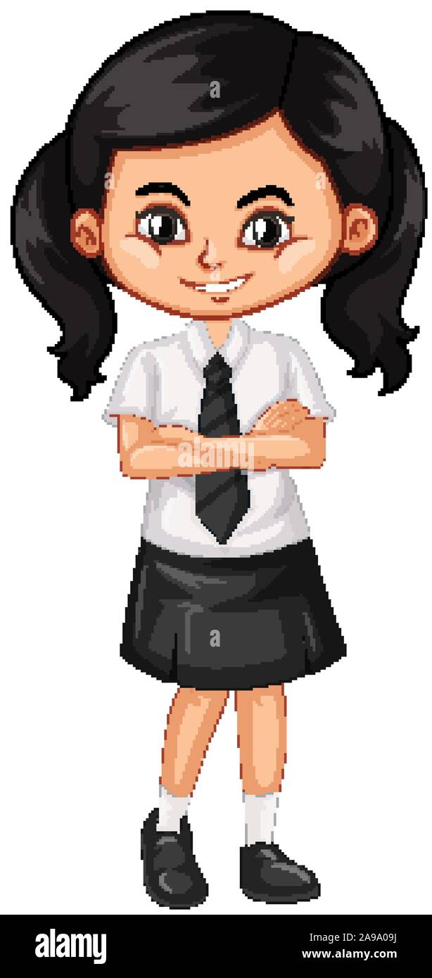 One happy girl in school uniform illustration Stock Vector Image & Art ...