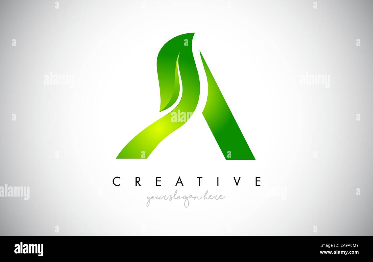 Creative A Leaf Letter Logo Icon Design in Green Colors. Eco Bio Letter ...