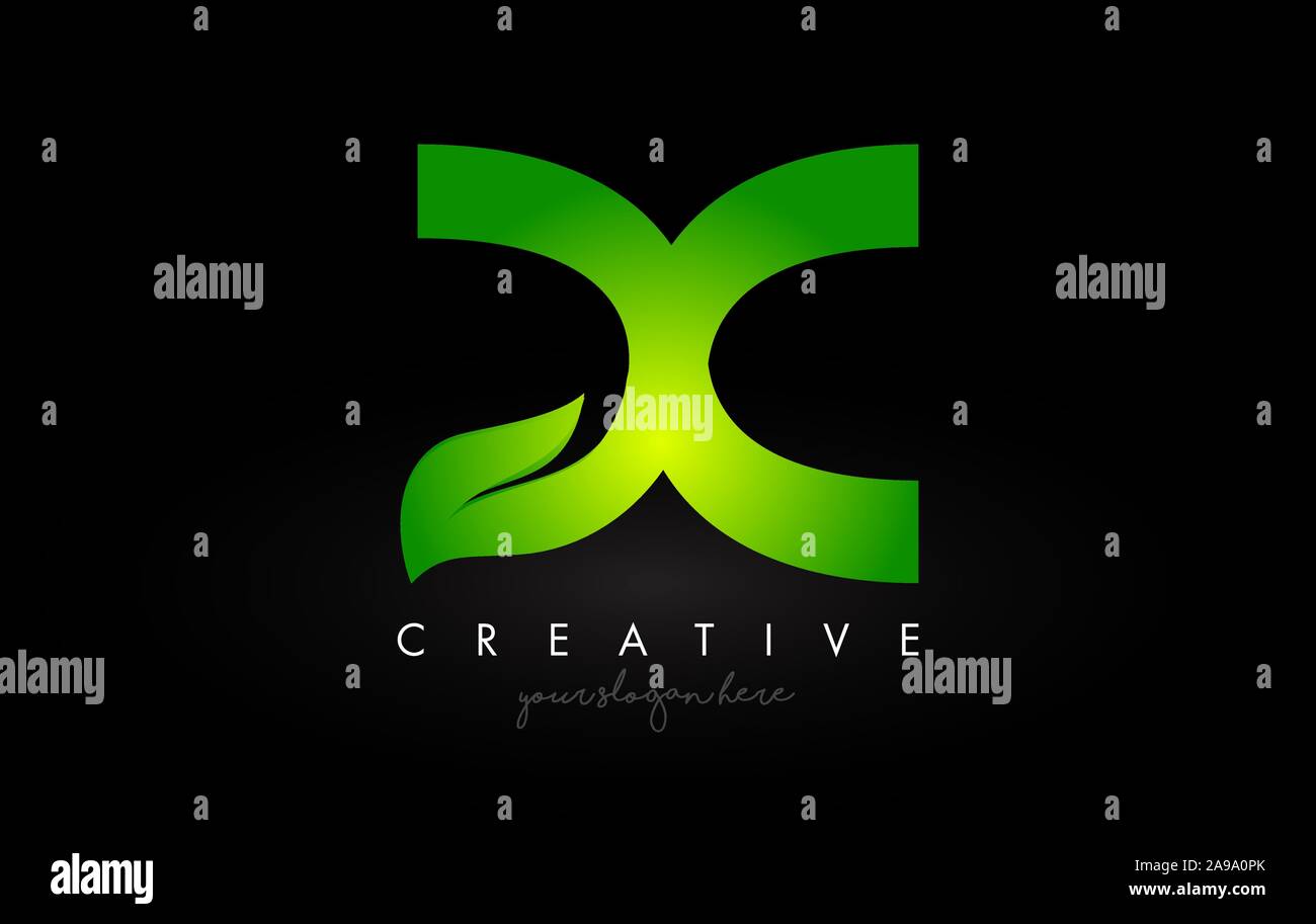 X Leaf Letter Logo Icon Design in Green Colors. Eco Bio Letter Design ...
