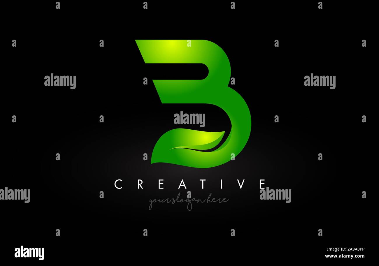Creative B Leaf Letter Logo Icon Design in Green Colors. Eco Bio Letter ...