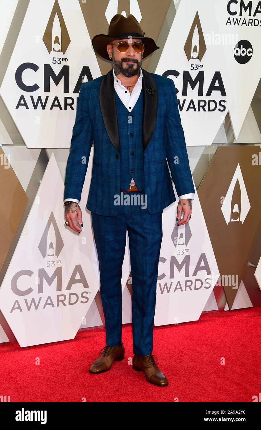 Nashville, Tennessee, USA. 13th Nov, 2019. AJ McLean. 53rd Annual CMA