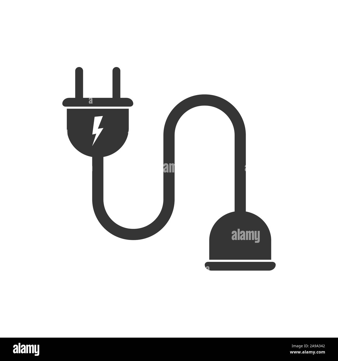 Wire plug and socket isolated. Vector black icon. Electric extension