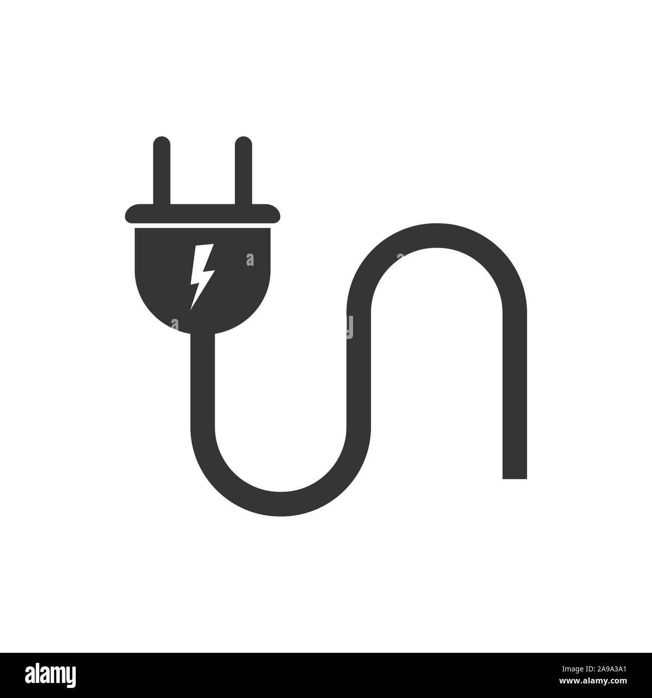 Wire plug icon isolated. Vector black icon. Electric plug with cable in