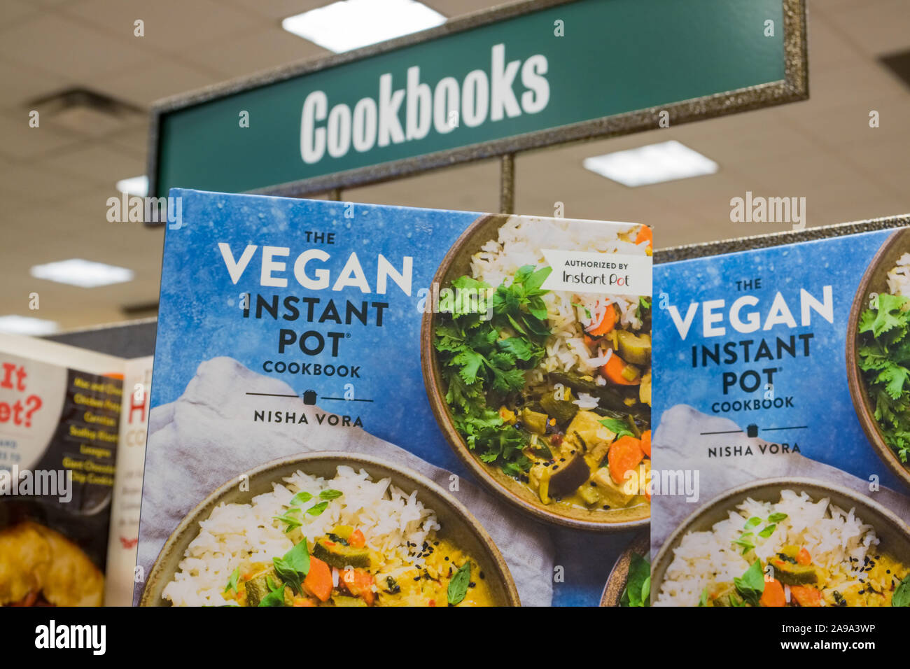 MINNEAPOLIS, USA, - AUGUST, 8, 2019: Vegan cookbooks on display in a bookshop in Minneapolis, USA. Stock Photo