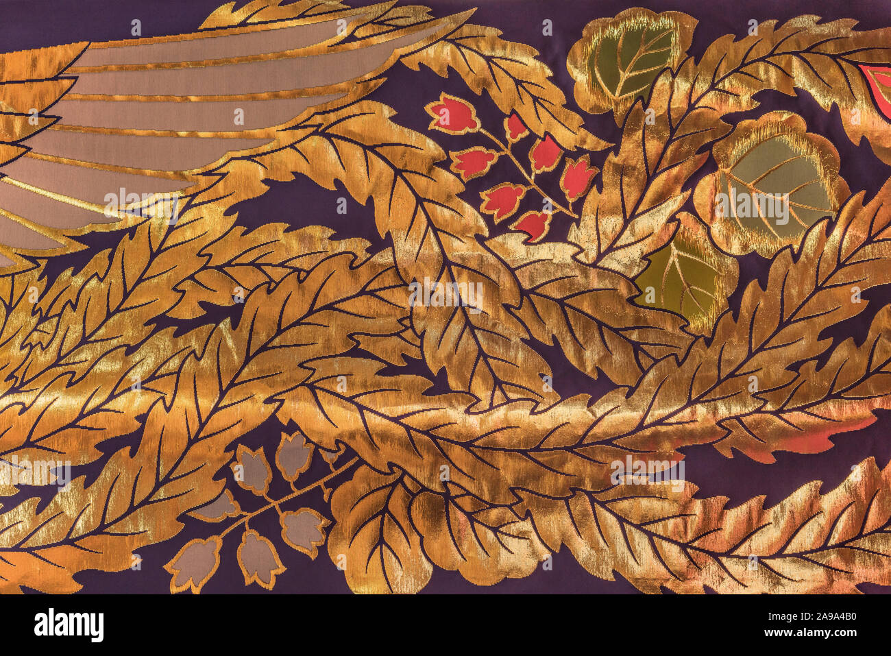 Phoenix Tail Embroidered With Gold Threads On A Japanese Noren Curtain In The Shushoin Temple Of The Hokkeshu Sect In Tokyo Stock Photo Alamy