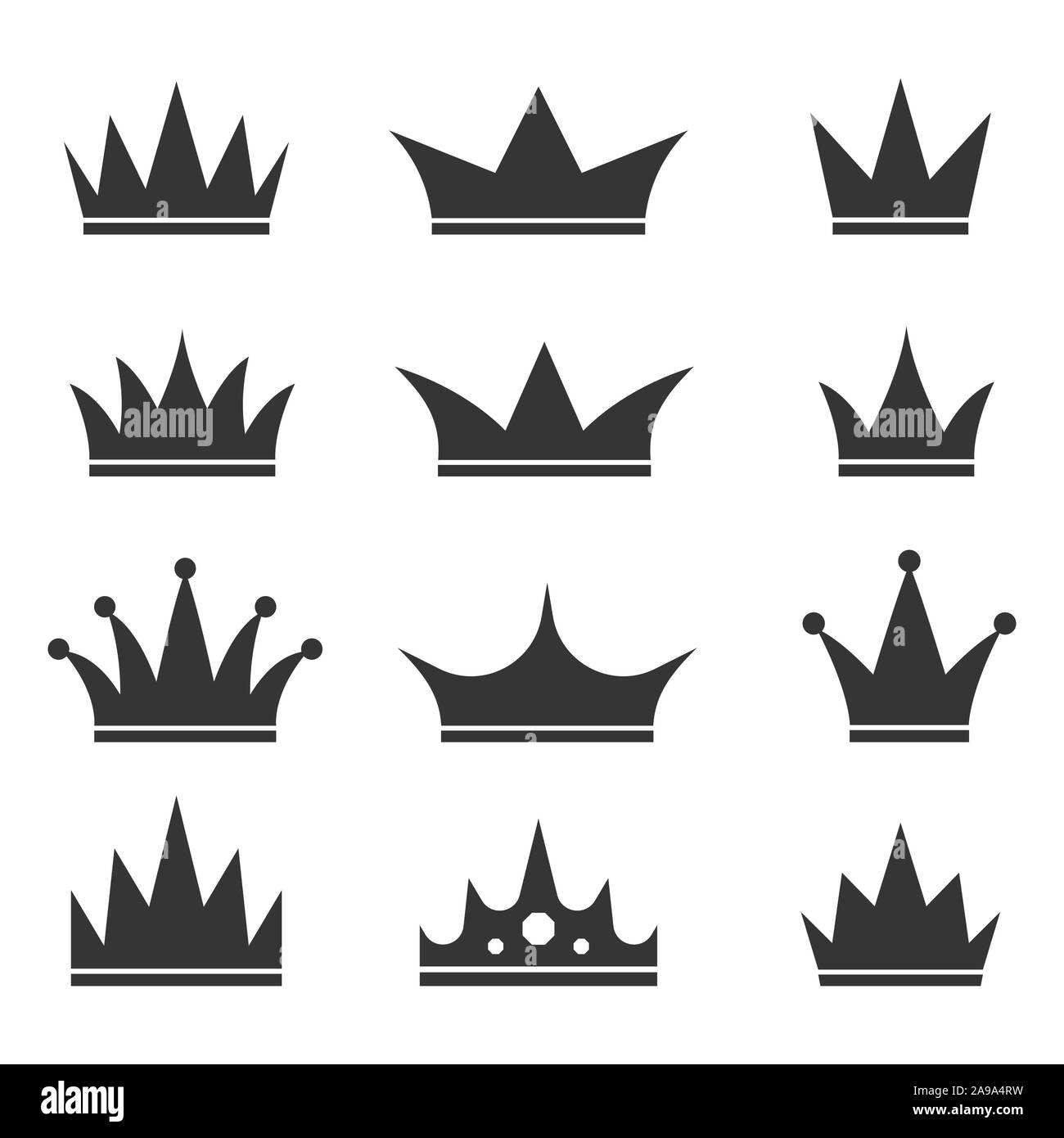 Set of Crown icons. Vector illustration. Black royal Crown icons ...