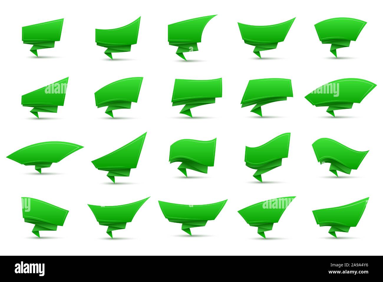 Set of geometric banners. Green origami speech bubbles isolated. Vector ...