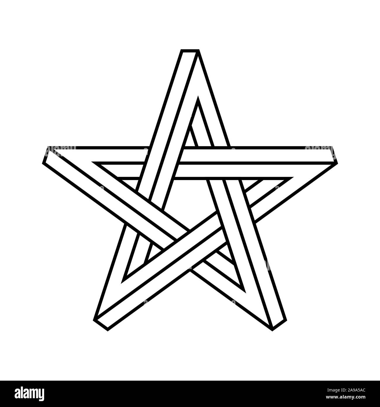 Impossible star outline. Impossible shape pentagram on white background. Five pointed star sign. Abstract symbol. Optical illusion geometric shape. Stock Vector