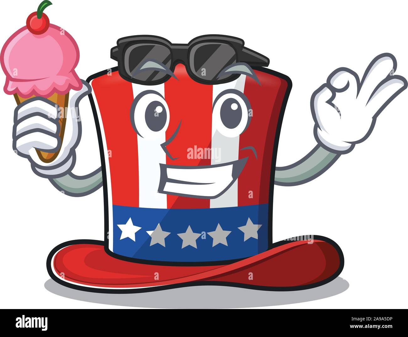 Character uncle sam hat with ice cream cute Stock Vector Image & Art