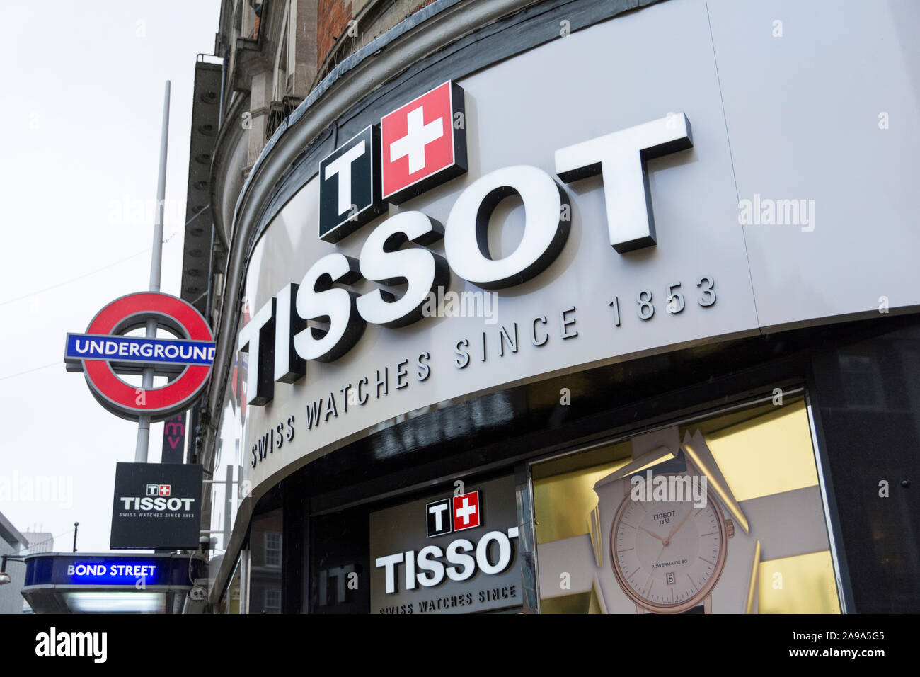 Tissot Swiss Watches store on Bond Street, London, UK Stock Photo