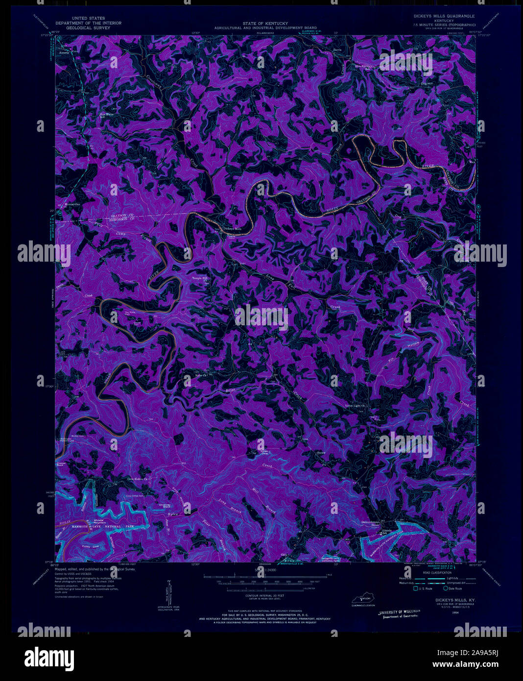 USGS TOPO Map Kentucky KY Dickeys Mills 708534 1954 24000 Inverted Stock Photo