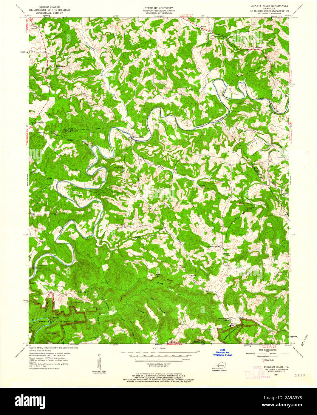 USGS TOPO Map Kentucky KY Dickeys Mills 803463 1954 24000 Stock Photo