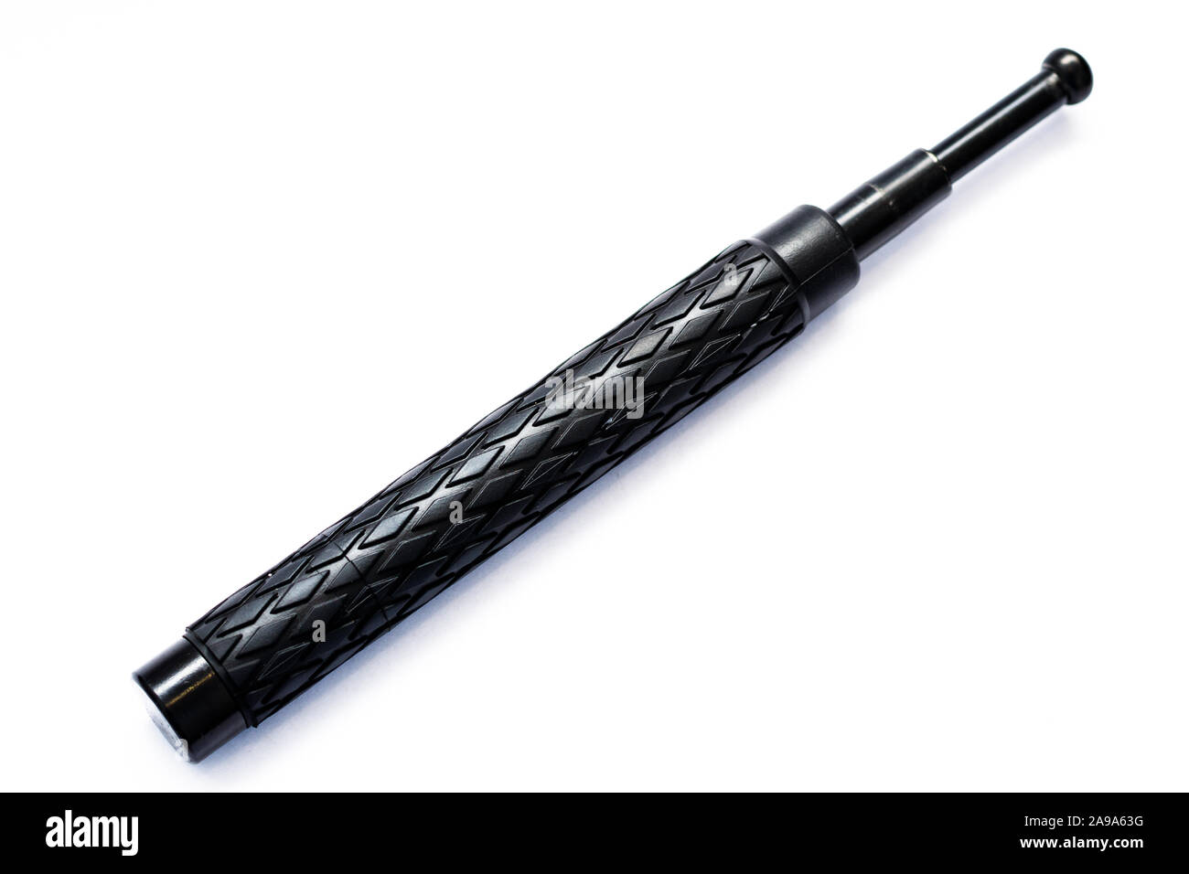 Black telescopic expandable baton / truncheon isolated Stock Photo Alamy