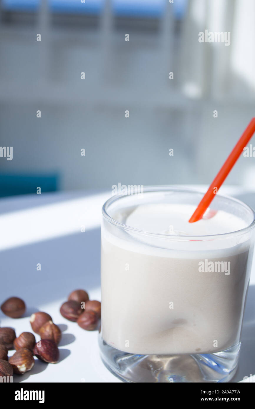 Natural hazelnut milk. Natural drink for vegans, vegetarians, healthy
