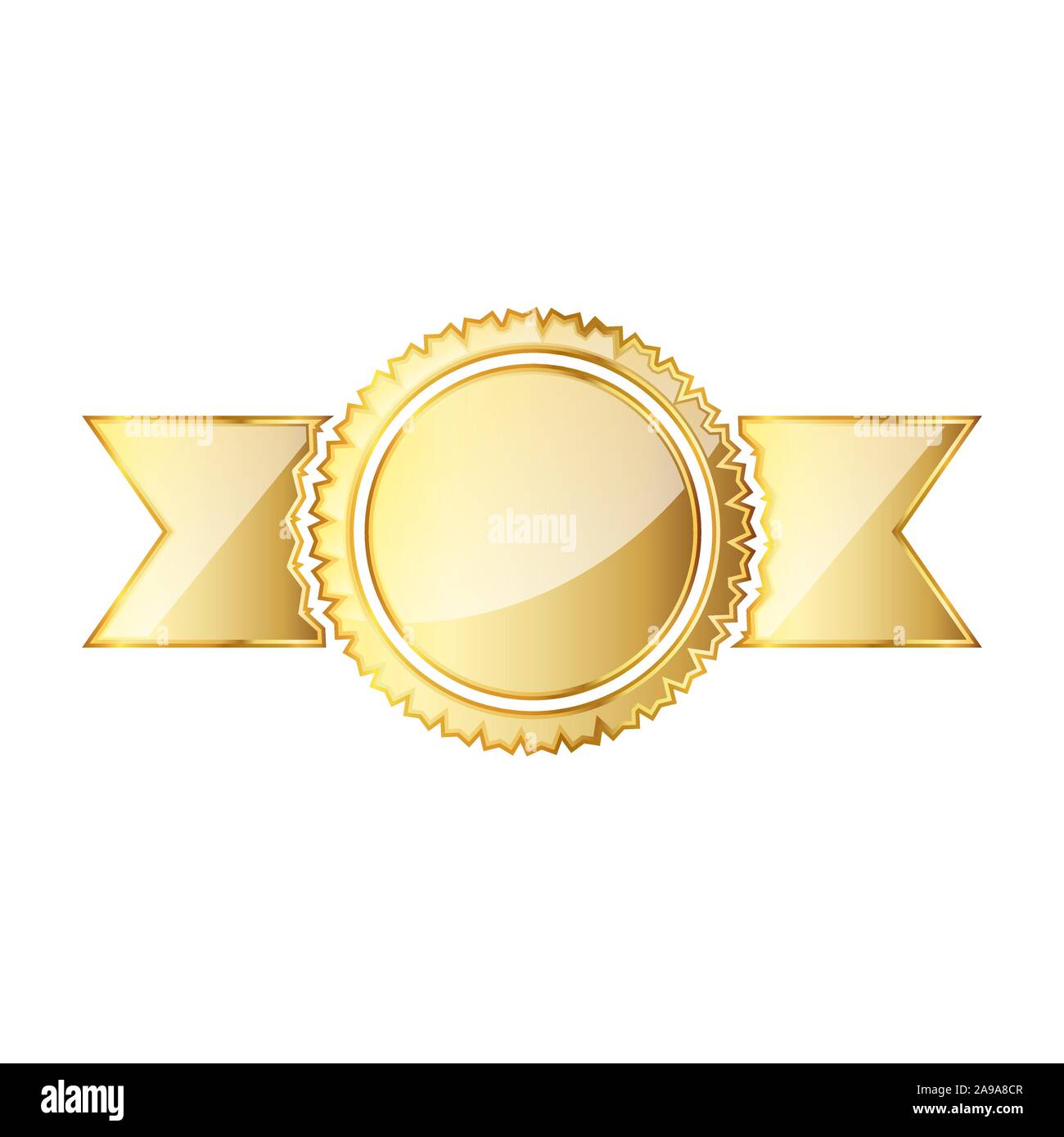 Golden medal icon with ribbon. Abstract golden medal isolated on white ...