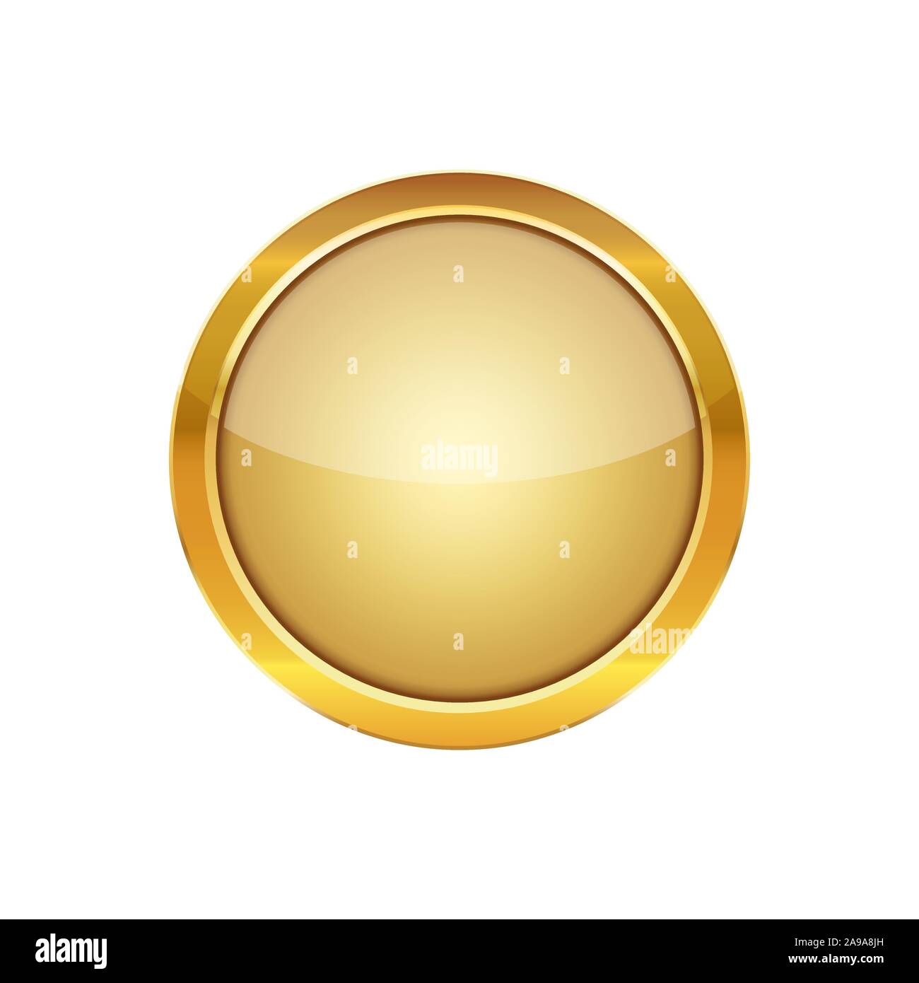 Golden round button with a metal frame. Vector illustration. Glossy round  button isolated on white background Stock Vector Image & Art - Alamy