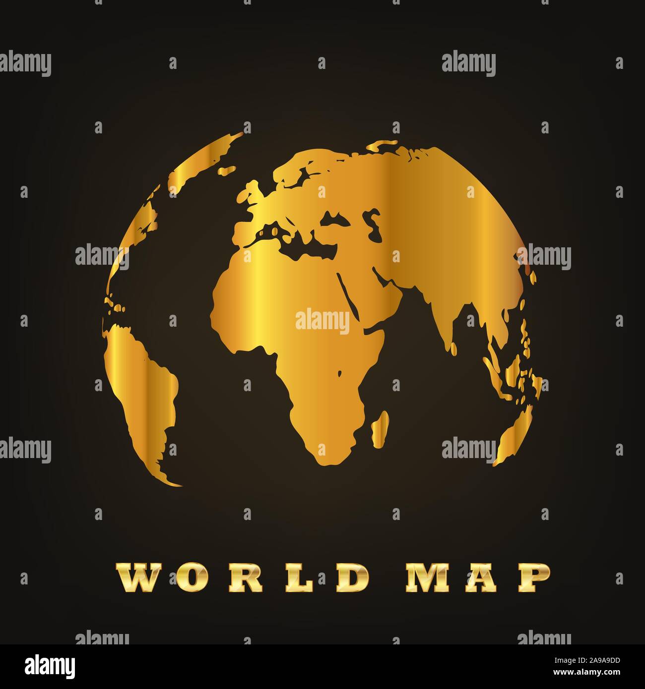 Golden Globe on dark background. Vector illustration. Glossy world map. Stock Vector