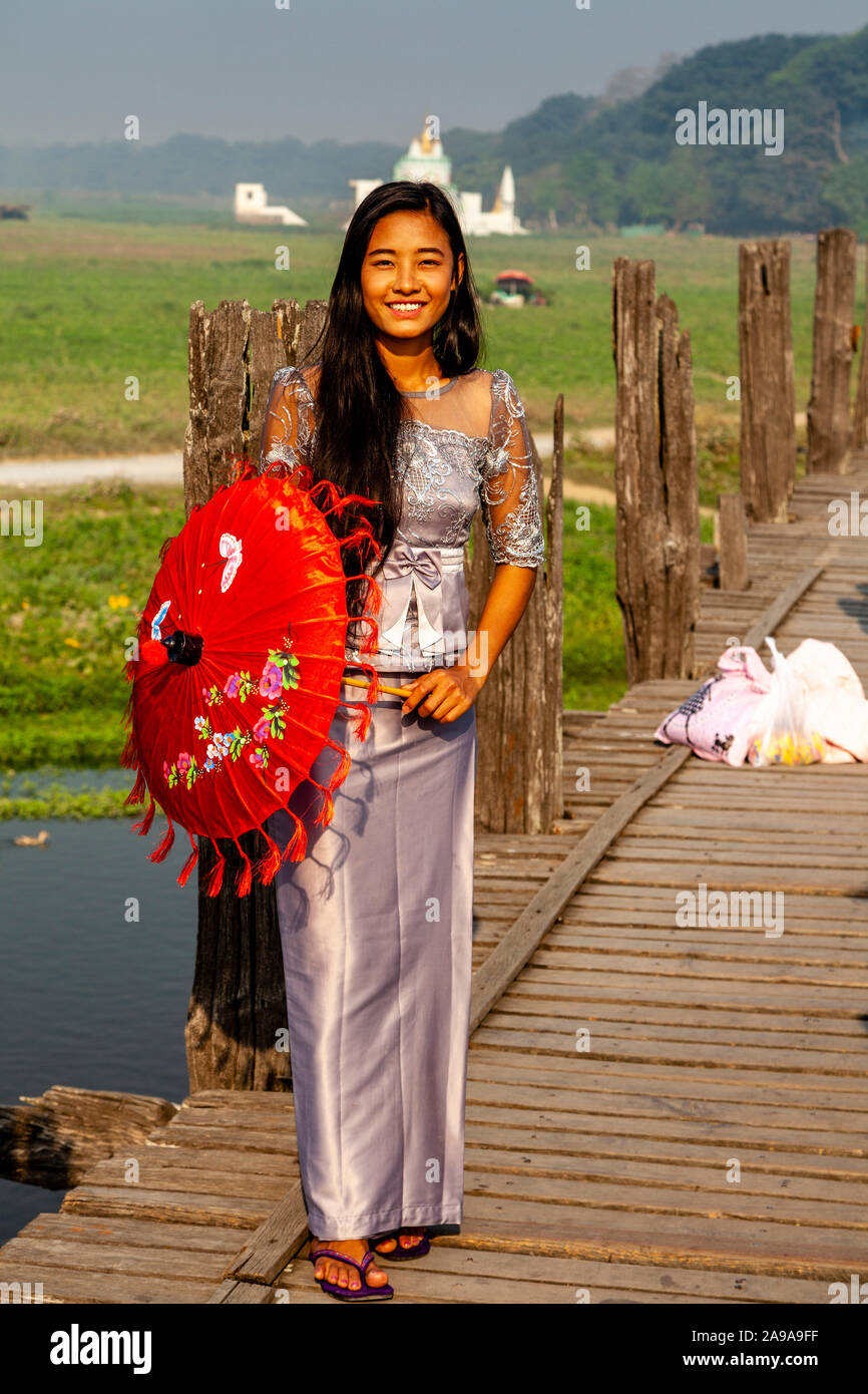 Pretty young woman on u bein bridge hi-res stock photography and images ...