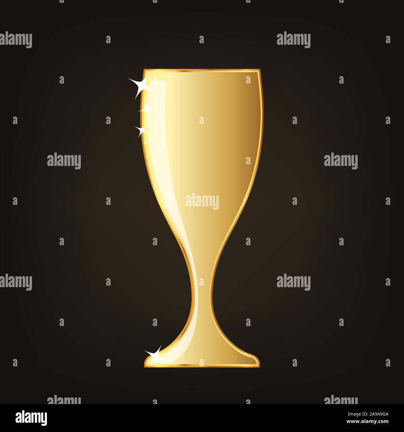 Golden wine glass icon. Vector illustration. Golden wine glass cup icon on dark background. Stock Vector