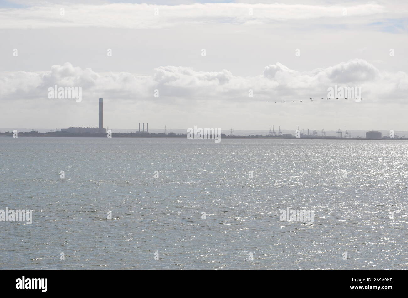 Isle-of-Grain refinery seen from Southend-on-Sea, Essex Stock Photo