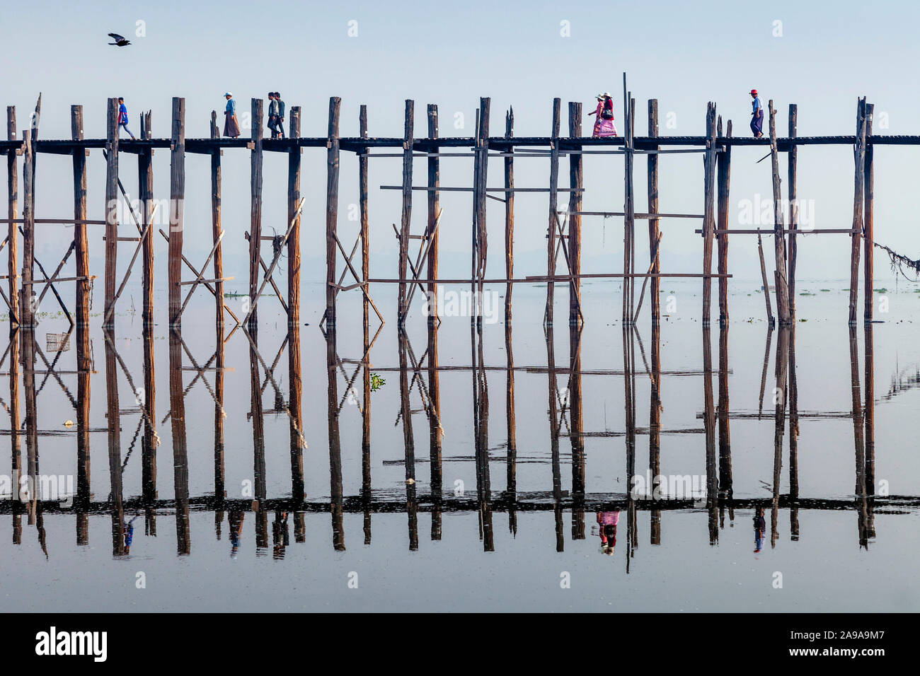 People Crossing U Bein Bridge, Amarapura, Mandalay, Myanmar Stock Photo ...
