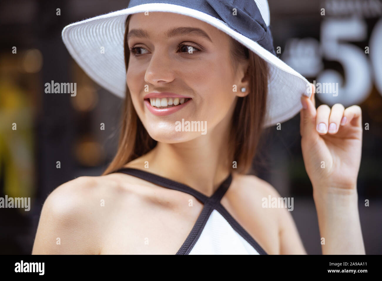 Pretty woman being happy spending her day by herself Stock Photo