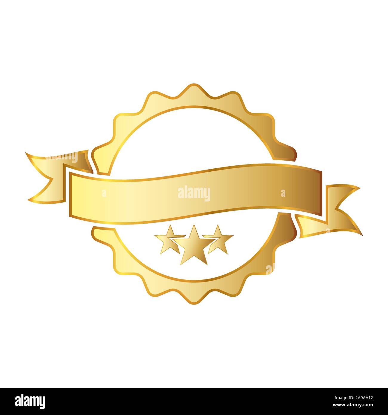 Golden award icon with ribbon. Abstract golden medal isolated on white background. Silhouette of trophy, awards or medal. Vector illustration. Stock Vector