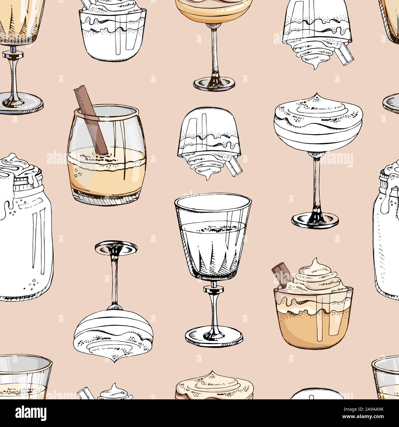 Colorful vector illustration. Hand drawn seamless pattern with hot ...