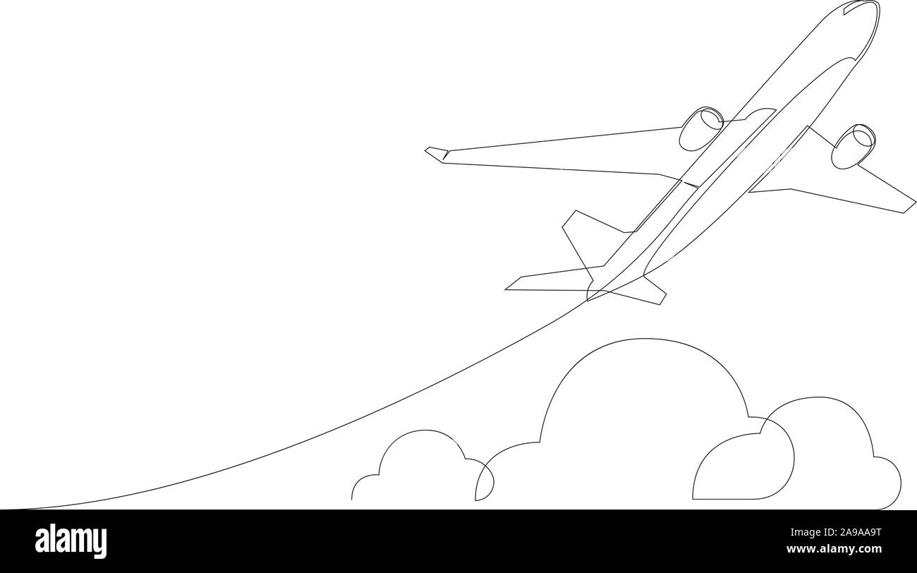 one line drawing of isolated vector object - passenger airplane Stock Vector