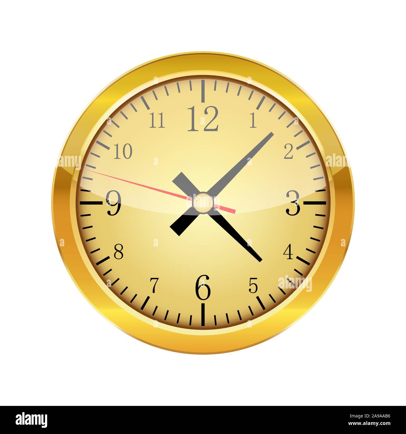 Gold glossy clock. Vector illustration. Clock icon isolated Stock